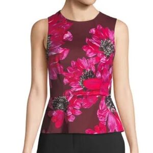 Designer Trina Turk Burgundy & Pink Floral sleeveless Peplum blouse size 0 (XS)
